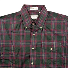 Paul Stuart VTG Work Shirt Flannel Cotton Button Down Maroon Windowpane L USA