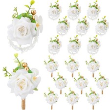 Sherr 20 Pcs White Rose Wrist Corsage and Boutonnier Set Wedding Flower Corsa...