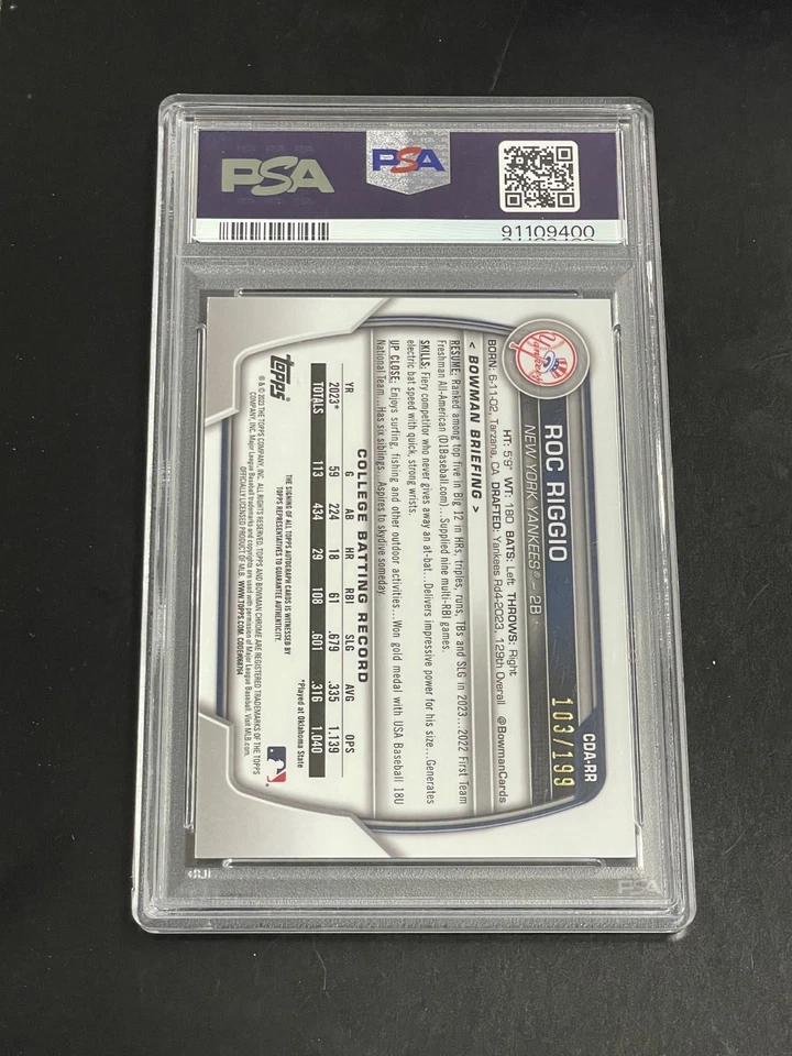 2023 Bowman Draft Chrome Roc Riggio Aqua Lava Refractor Auto /199 PSA 9 - Image 2 of 2