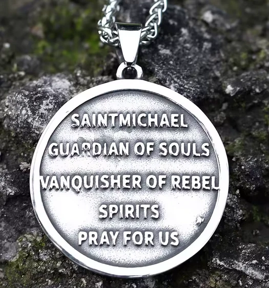Collar Arcángel San Miguel Hombre - Colgante Protección Acero Inoxidable Foto 3 de 4