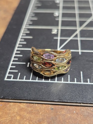 Designer Ross Simons Multi Gem Gold Vermeil Sterling Silver Ring - Size 6