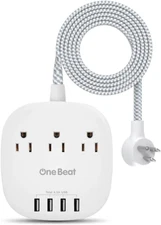 One Beat Desktop Power Strip with 3 Outlet 4 USB Ports 4.5A, Flat Plug and 5 Ft