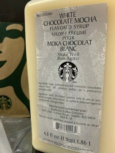 STARBUCKS White Chocolate Mocha Syrup ~ NEW ~ SEALED ~63 fl oz~ Best By 0721