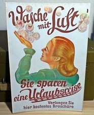 Altes Pappschild Schild Plakat "Wasche mit Luft" W&auml;schestampfer um 1940