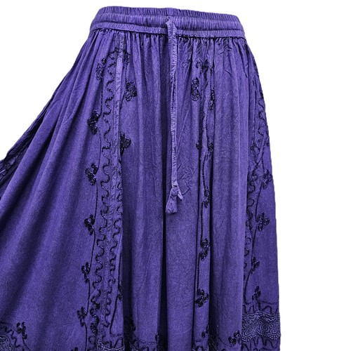 Maxi Skirt Peasant Bohemian Embroidered Rayon Full Flare Purple S M L XL XXL - Picture 4 of 7