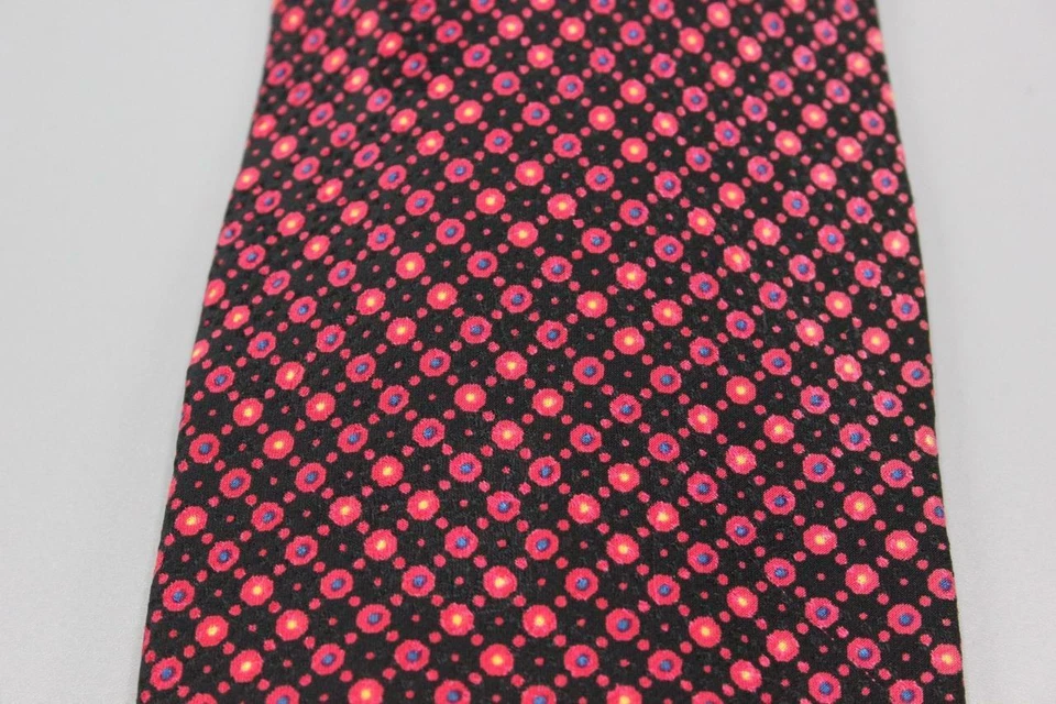 Gravata de seda SANTO STEFANO. Preto com vermelho amarelo azul geométrico 60" x 3,5" - Imagem 2 de 4