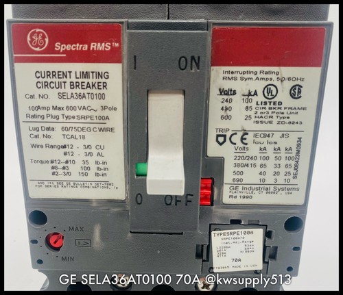 GE SELA36AT0100 MCCB ~ GE SRPE100A70 Rating Plug ~ T&B Lugs ~ 90-Day Warranty - Picture 5 of 5
