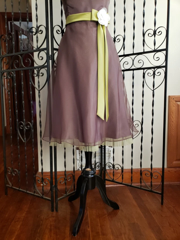 Dama de honor Princesa Corpiño Aline Organza con Satén Sin Tirantes Moca con Kiwi Talla 14 Foto 3 de 4