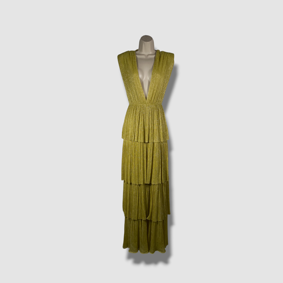 $555 Sabina Musayev Women's Green Skylar Tiered Metallic Knit Maxi Dress  Size XS | eBay