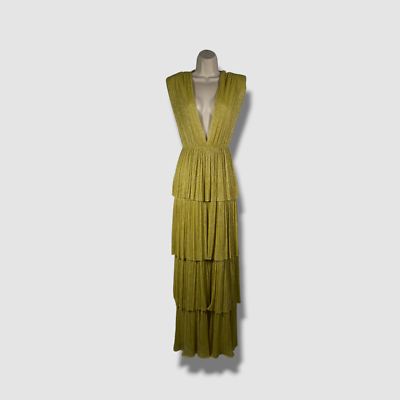 $555 Sabina Musayev Women's Green Skylar Tiered Metallic Knit Maxi Dress  Size XS | eBay