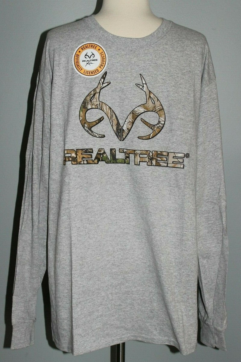 New REALTREE Xtra Gray Camo Logo Long Sleeve Shirt MEN'S L XL 3XL Hunting