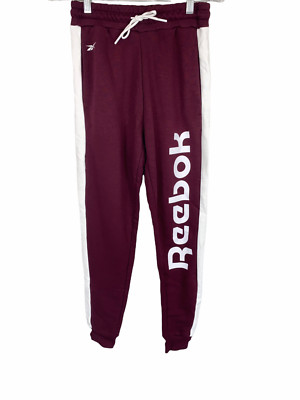 Reebok Women's Pull-on Linear Logo French Terry Pants Maroon 1X Plus Size 