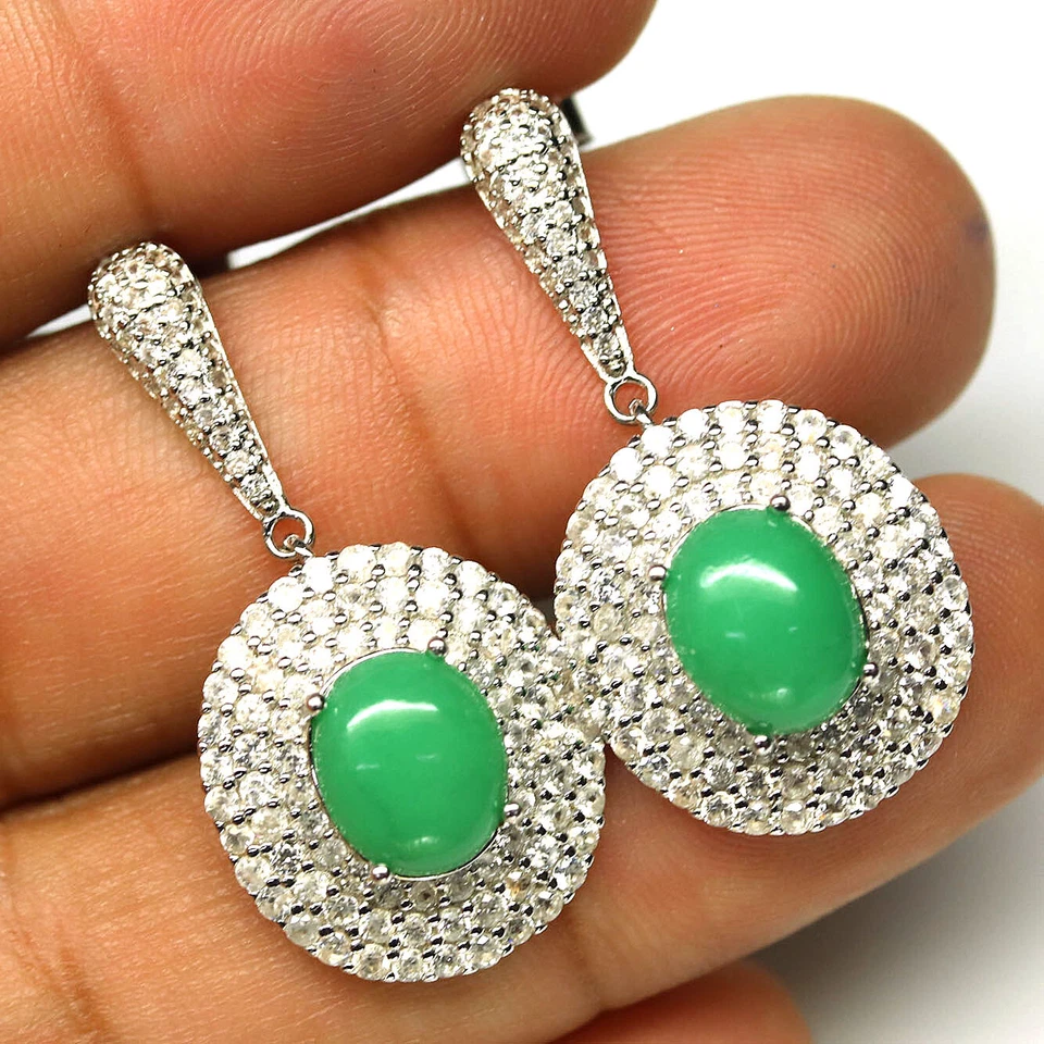 Plata de ley 925 8 x 10 mm. Pendientes Navidad Crisopras y Circonitas Verdes Foto 2 de 4