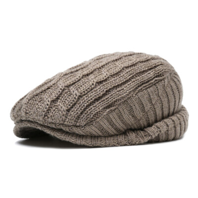 Women Retro Knit Newsboy Cap Winter Warm Lined Ear Flap Flat