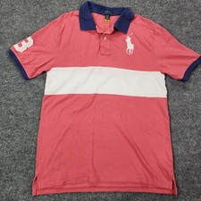 Ralph Lauren Boys Big Pony XL 18-20 White And Coral Striped Polo