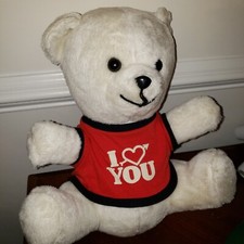 1991 LIBERTY TOY CO STUFFED BEAR Approx 15 Inches Tall With I Love You T-shirt