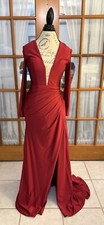 Mac Duggal Burgundy Plunge Illusions Neck Long Sleeve Gown Size 2
