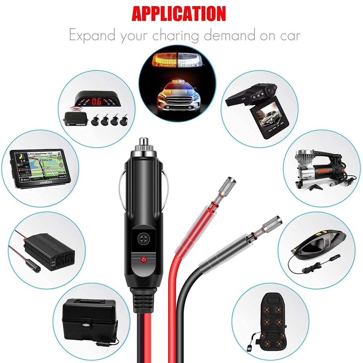 2/4PCS 12V-24V Fused LED Light Cigarette Lighter Male Plug Replacement w/ Leads