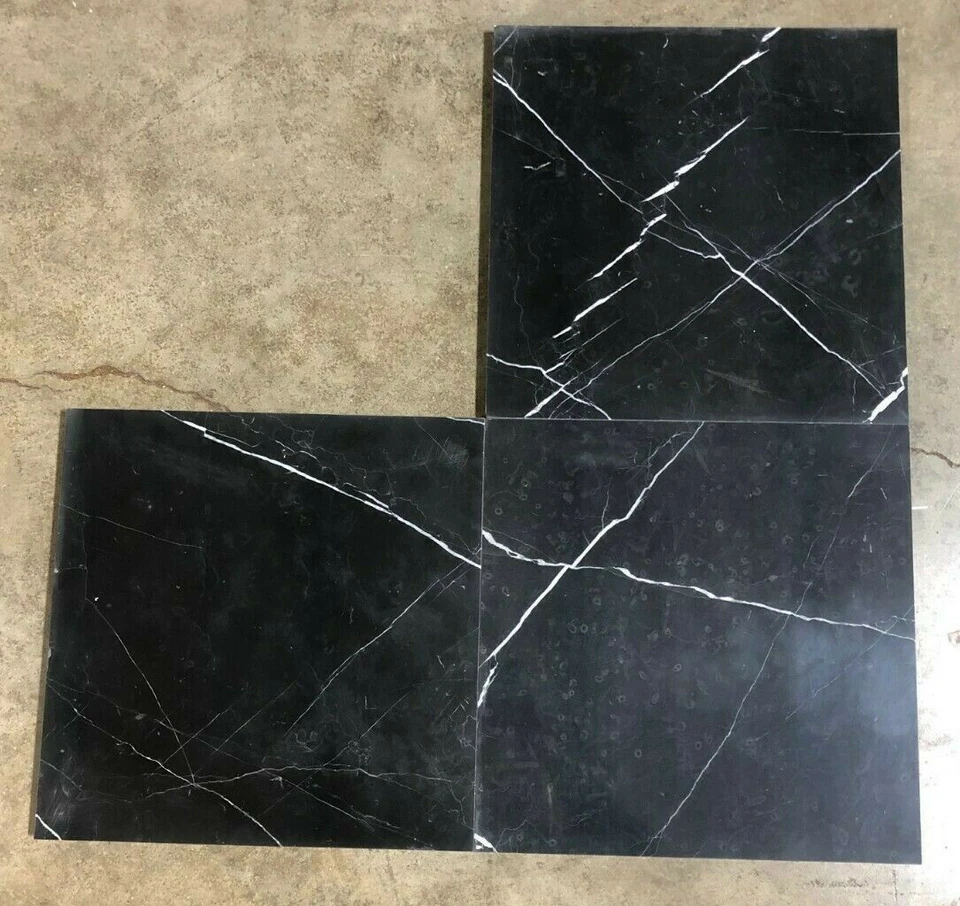 Black Marble White Vein 18x18 Tile Remodel Stone Floor Hall 75 Tiles T-56 - Image 3 of 4