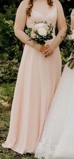 David’s Bridal Petal Pink Spaghetti Strap Long, Chiffon-Like Bridesmaid Dress