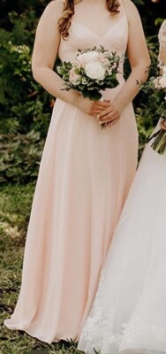 David's Bridal Petal Pink Spaghetti Strap Long, Chiffon-Like Bridesmaid  Dress | eBay
