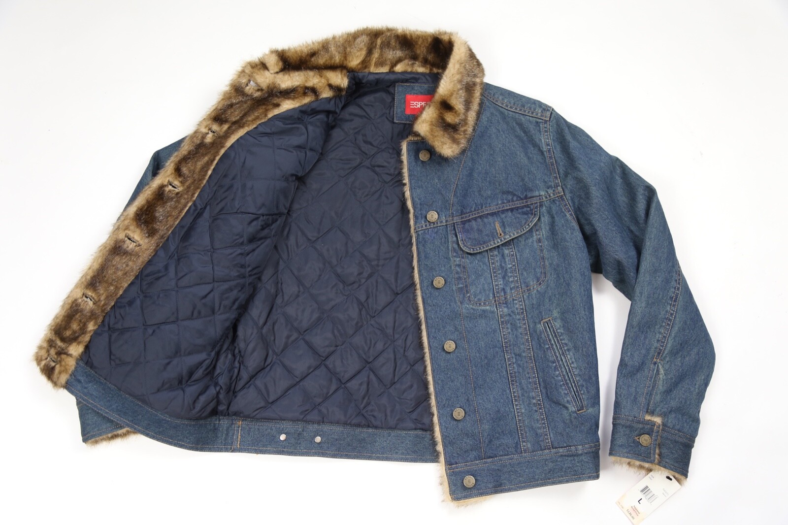 Vintage ESPRIT Insulated Dark Denim Faux Fur Jacket Coat Women's Small