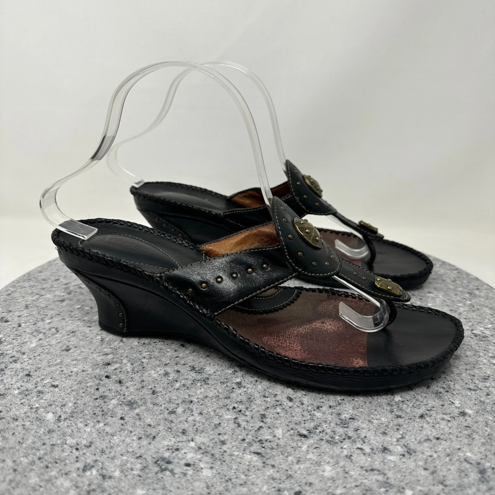 Clarks sandali donna 9 5 zeppa nero pelle slip on scarpe infradito