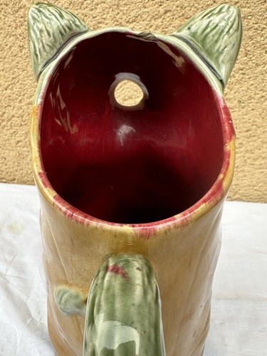 ANTIQUE ORCHIES CAT BARBOTINE PITCHER WITH ITS INNER MANDOLIN RED - Picture 6 of 8