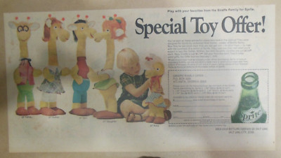 Sprite ad: Funny Mort Walker Giraffe Dolls Premium ! from  1969 Size 7.5 x 15 in