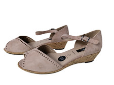 NEW WOMENS M&S INSOLIA UK 5.5 WIDE FIT PINK NUBUCK LEATHER WEDGE SANDALS RRP £45