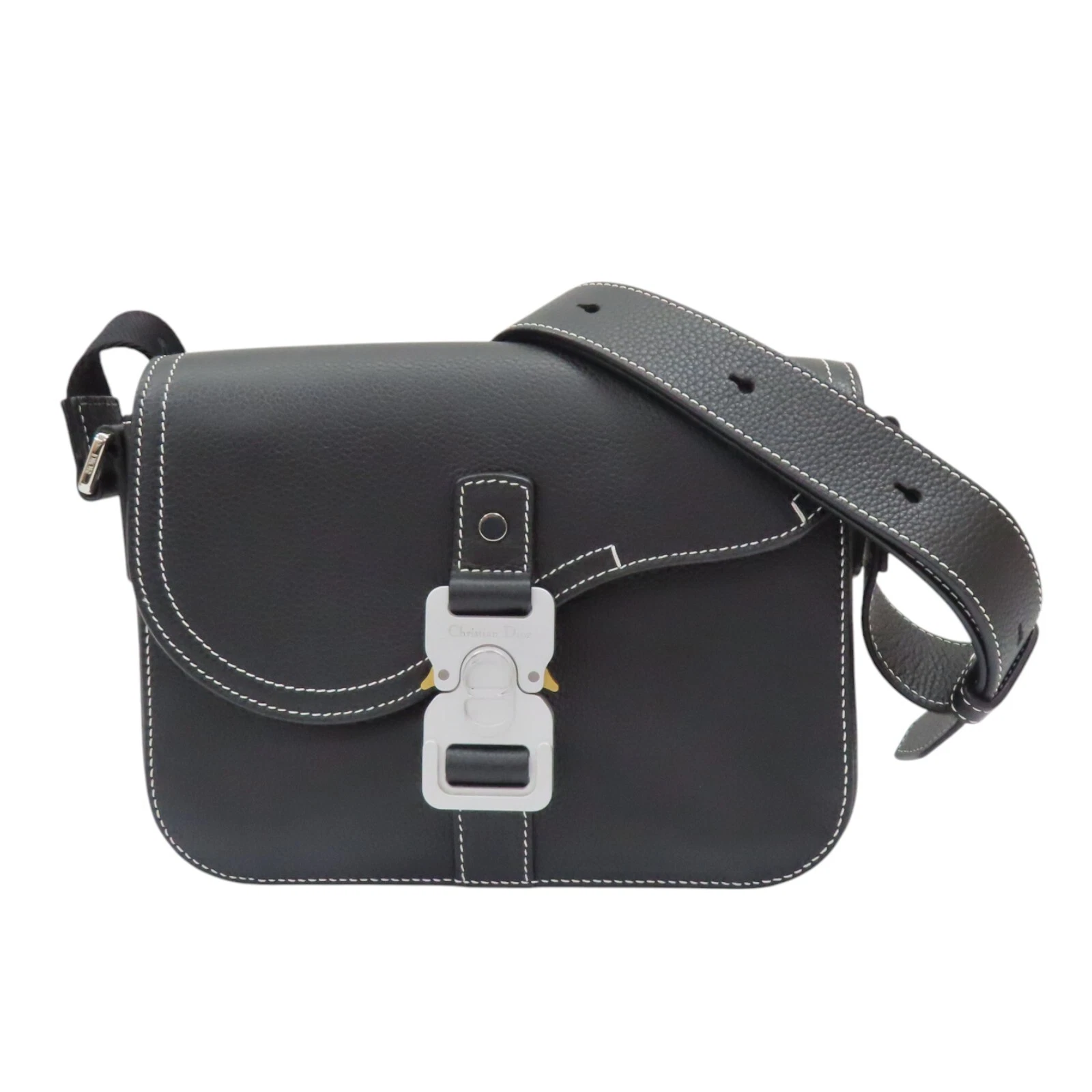 Sac bandoulière messager selle DIOR cuir de veau noir