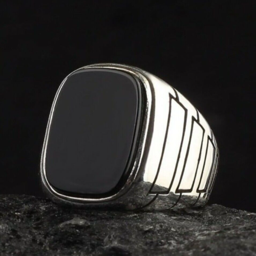 Natural Black Onyx Ring With 925 Sterling Silver Men Ring Special Occasion Gift - Afbeelding 1 van 3