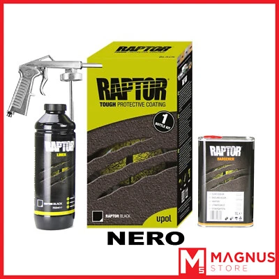 U-Pol Raptor Kit Vernice Protettiva bedliner 1L+ Pistola - NERO - Imagen 1 de 4