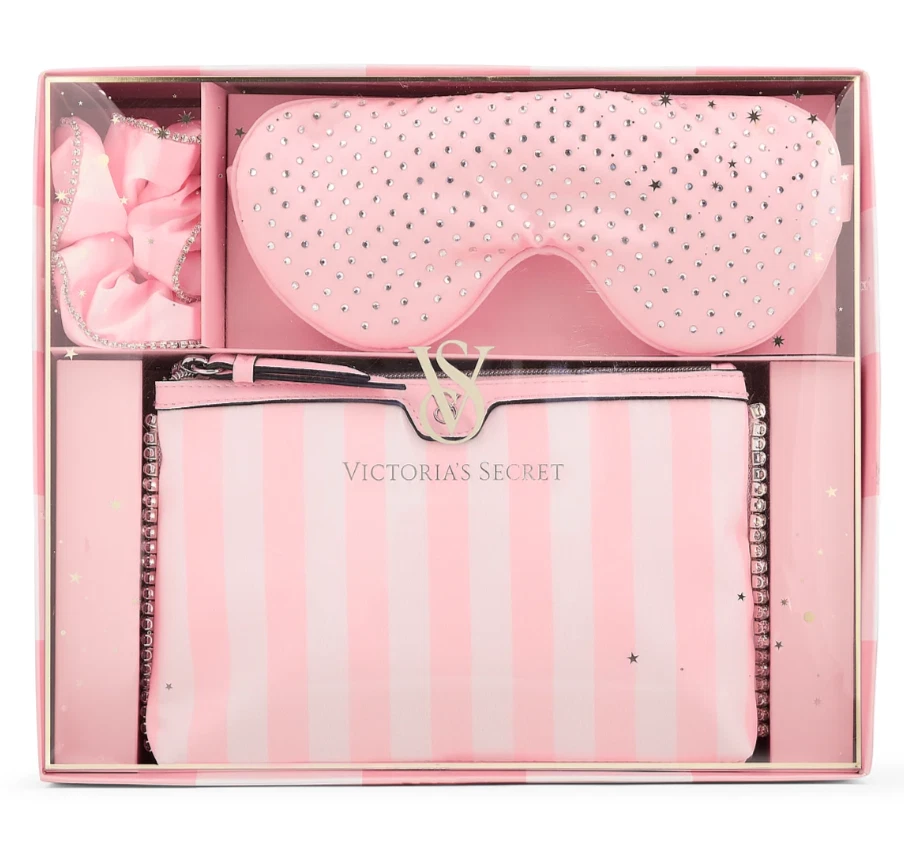 Estuche Heritage Stripe con bling de Victoria's Secret + Scrunchie + Sleep Mask Tavel Set Foto 3 de 4
