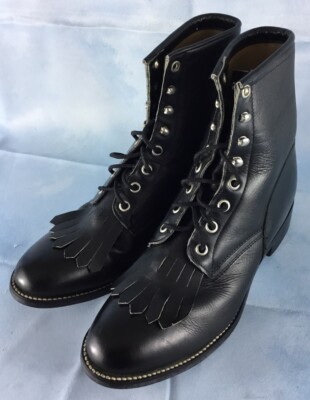 Justin Boots Roper Lace Up Western Boots Junior Girls Black Leather  620Y