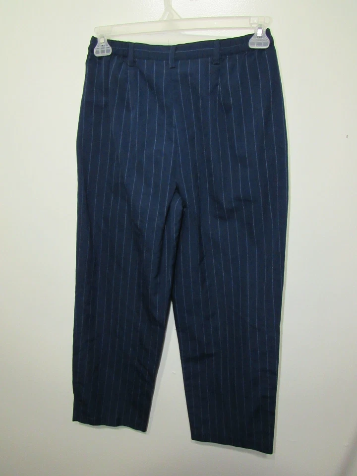 Pantalones de vestir Chadwicks talla 8 azul pequeño a rayas plisados botones delanteros cremallera  Foto 3 de 3