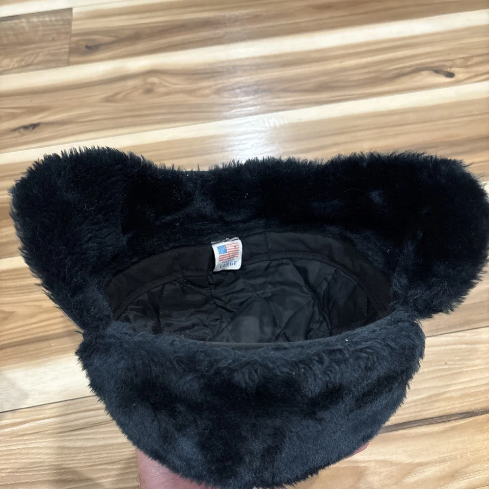 Chapéu Ushanka Vintage Tamanho Grande Azul Marinho Abas de Orelha Militar Feito Nos EUA PELE FUAX - Imagem 2 de 4