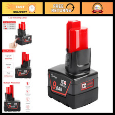 12V 9Ah Replacement Battery for Milwaukee Power Tools - High Capacity, Durable,