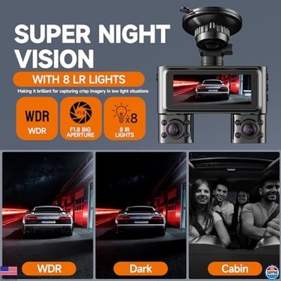 Rhorawill Dashcam Quad 4x1080P Avant, Gauche,Droite et Arrière Caméra Embarquée Voiture,GPS WiFi