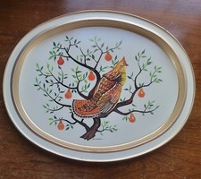Vintage 12 Days of Christmas Partridge in Pear Tree Oval Tin Tray Bill Anderson