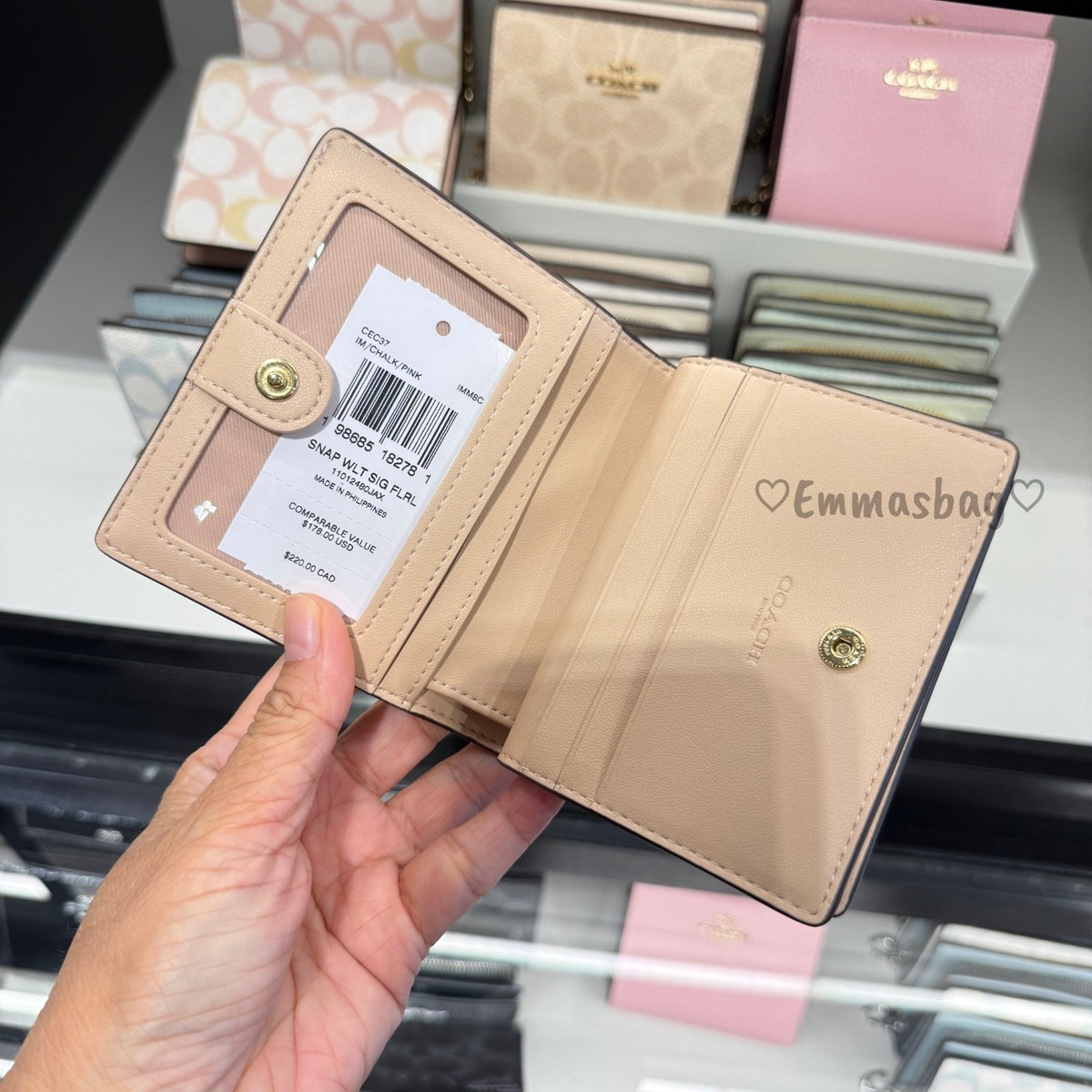 Coach Snap Wallet In Pretty Signature Canvas CEC37 Gold/Chalk/Pink