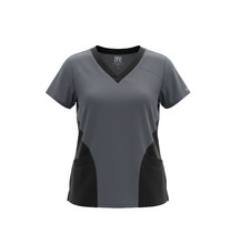 Barco One Women  s Scrub Top XL Gray Black 2-Tone 4-Way Stretch NWT Medical