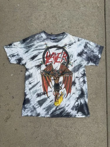 SLAYER Band Shirt Adult L Crucified Demon Tie Dye 19 1980s vintage concert t-shirt, vintage, single stitch, B+ condition