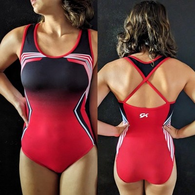 GK Elite Gymnastics Leotard Racerback Red Black White Ombre Size AM