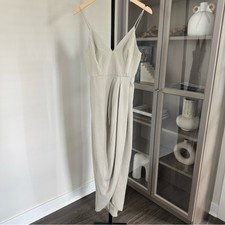 Shona Joy Oyster Beige Draping V-Neckline Sleeveless Tulip Hemline Midi Dress 2