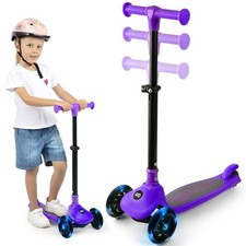 SereneLife 3-Wheel Foldable Kids Scooter- Built-in LED Wheel Lights Purple