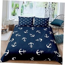 Nautical Bedding Set Ocean Anchor Decor Duvet Cover Sailor Queen Multi 54