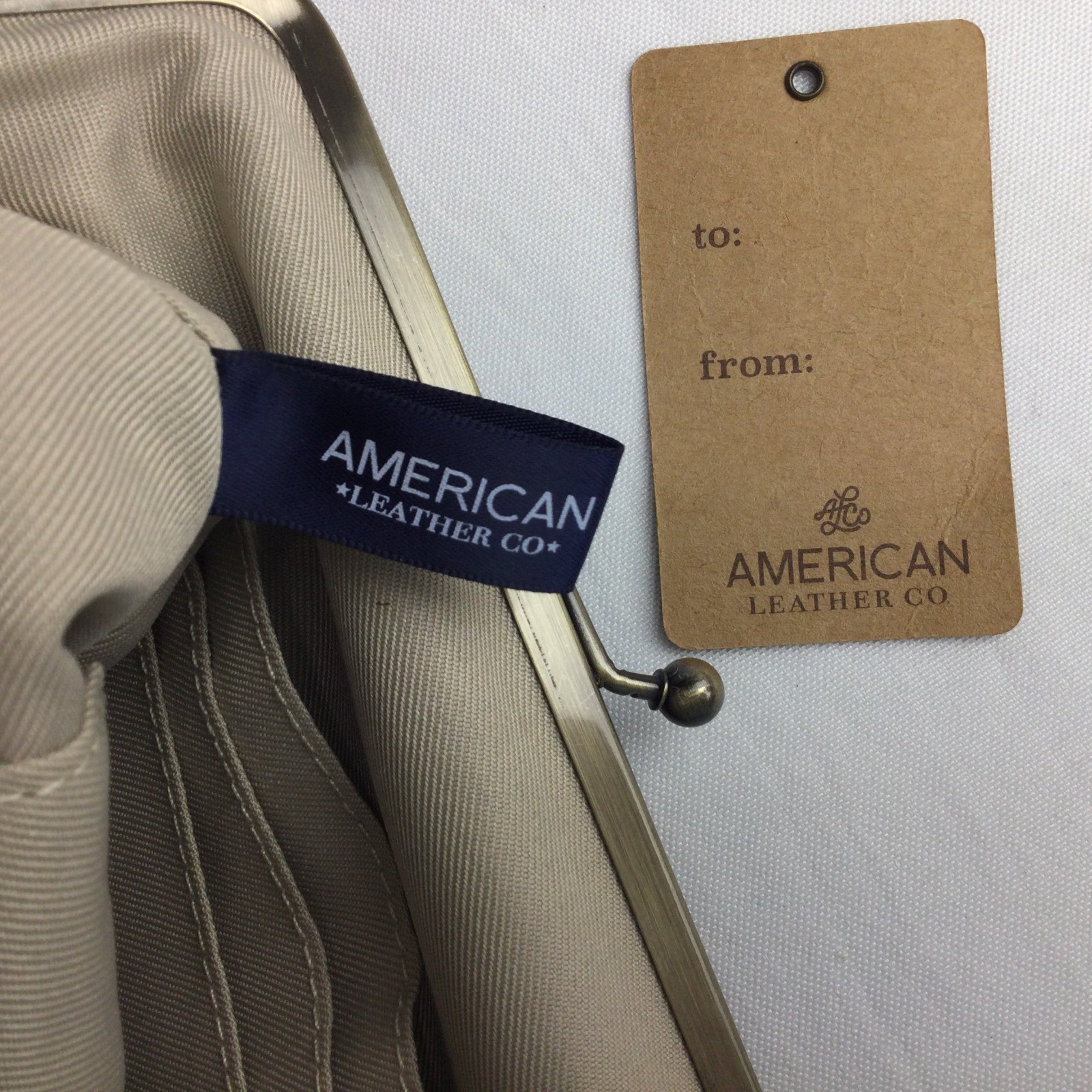 American Leather Co Bag Brown Clutch Purse Tooled Emboss Leather Kiss Clasp 9x7"