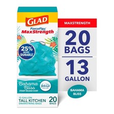 Scented 13 Gallon Tall Kitchen Trash Bags with Febreze Freshness 20 Count Bahama