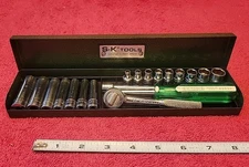 S-K TOOLS 1/4" DRIVE SAE SOCKET SET W/METAL BOX 19 PC 6 PT VTG USA 🇺🇸